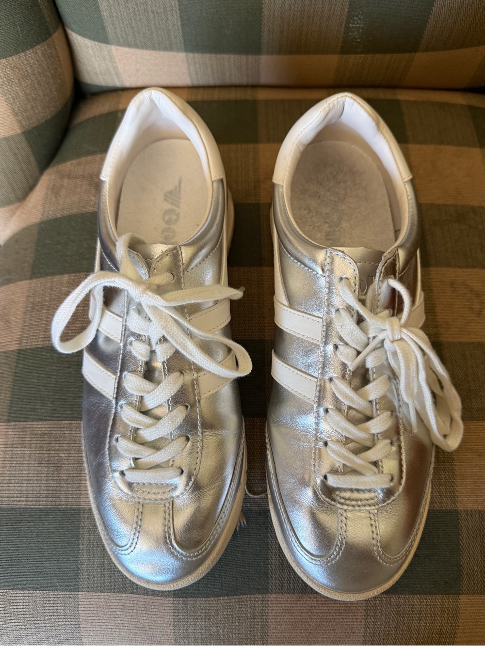 Gola Silver and White Leather Sneakers